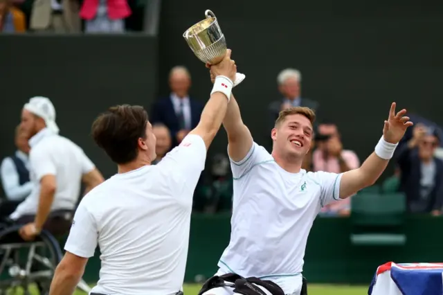 Alfie Hewett and Gordon Road lifting the trophy