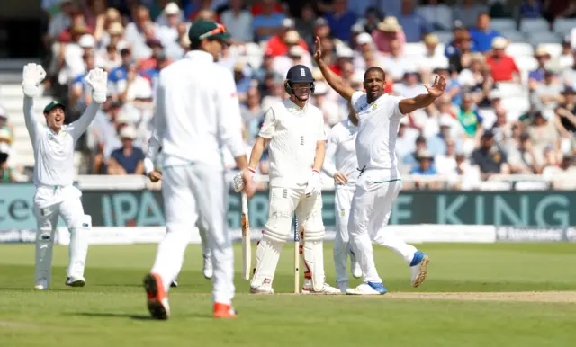 Vernon Philander takes the wicket of Gary Ballance