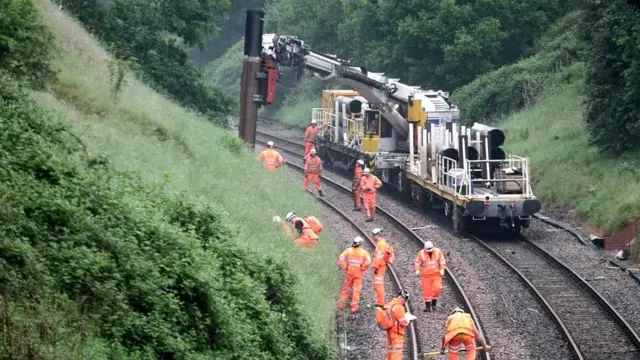 Engineering works on the railway line