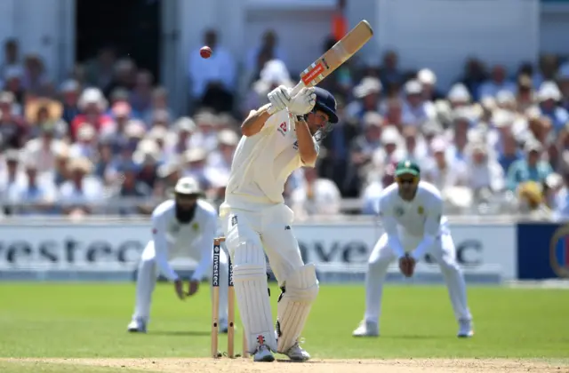 England's Alastair Cook gets out