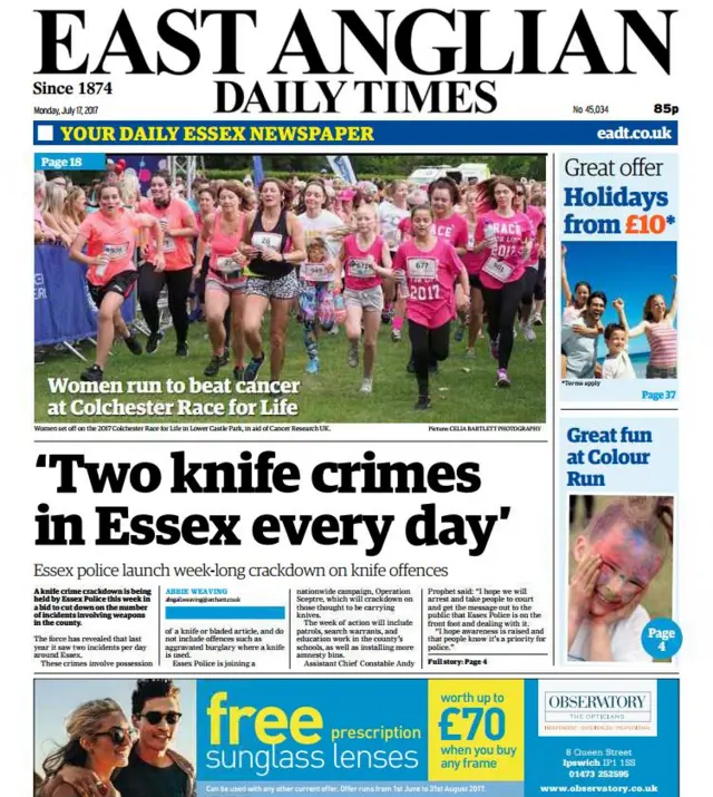 East Anglian Daily Times front page