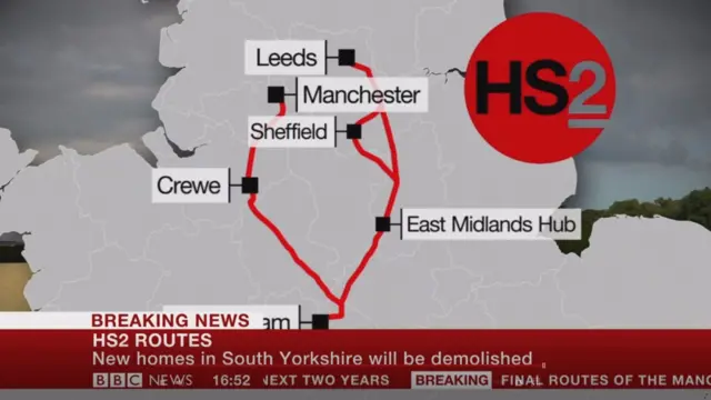 HS2 route map after Birmingham