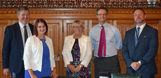 Melanie with Alistair Carmichael, Lib Dem MP for Orkney and Shetland, Sheryll Murray, Conservative MP for South East Cornwall, Peter Aldous, Conservative MP for Waveney.