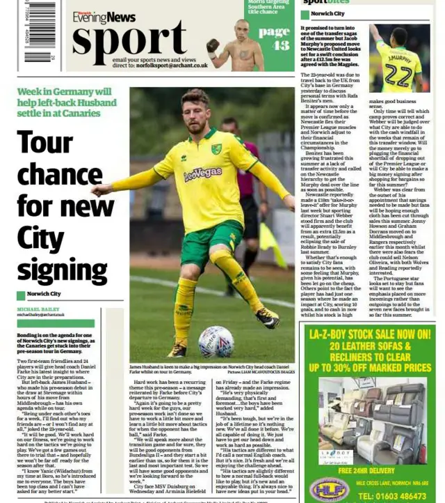 Back page of the Norwich Evening News