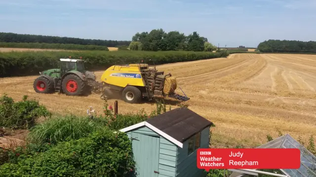 Tractor and harvester in field