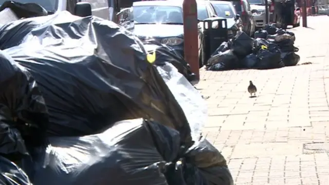 Bin bags left on a street in Birmingham