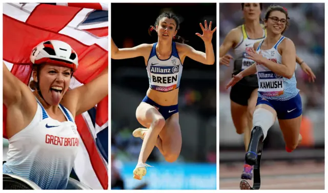 Hannah Cockroft, Olivia Breen and Sophie Kamlish