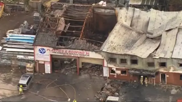 Remains of fireworks warehouse after blaze