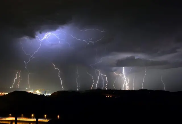 Lightning strikes throughout the night