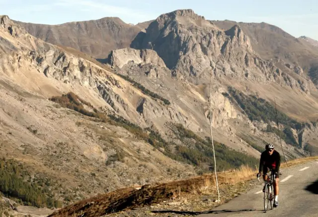 A cyclist on the Galibier