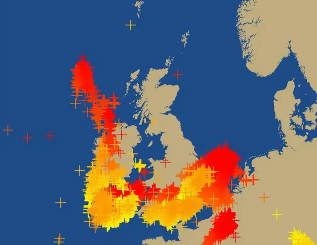 Radar image of lightning strikes