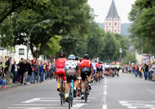 The peloton rides during stage two