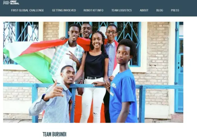 Burundi team page from FIRST Global Challenge