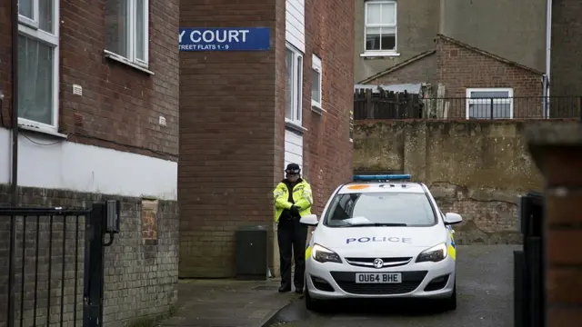 Police outside Tracey Court