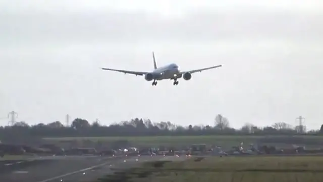 Plane landing at Birmingham Airport