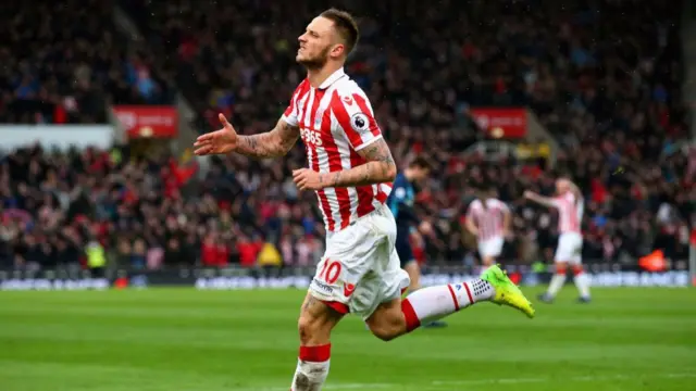 Marko Arnautovic of Stoke City celebrates