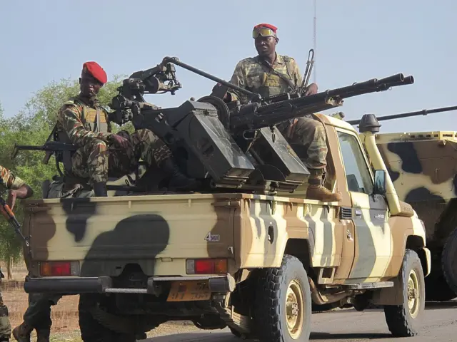 This photo taken on June 17, 2014 in Dabanga, northern Cameroon, shows a convoy of Cameroon's army soldiers