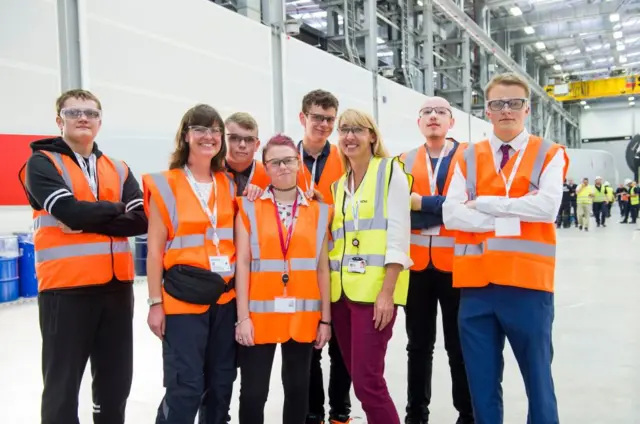 From left, Jack Smith, Alex Storey, Ann Harrison, Jack Cuthbertson, Daniel Smith and Chris Bastiman at the Siemens Gamesa factory in Hull.