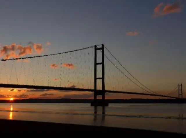 The sun going down by the Humber Bridge.