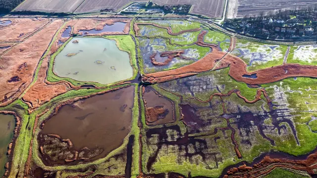 Aerial view of the Norfolk Wildlife Trust Cley Reserve