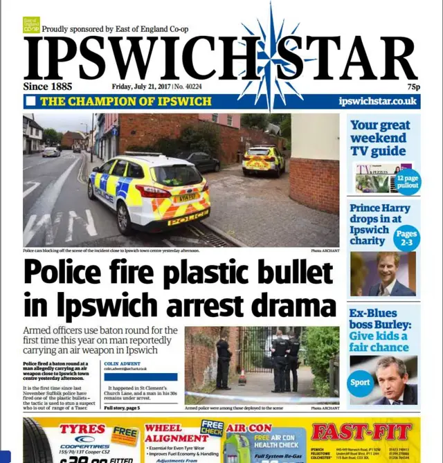 Front page of Ipswich Star