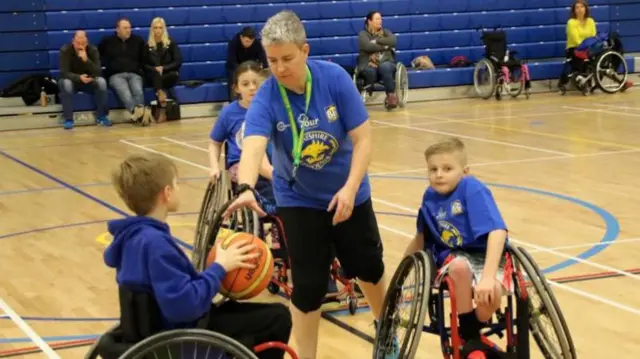 Former GB international Anna Jackson coaching children's wheelchair basketball