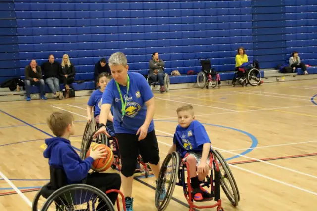 Former GB international Anna Jackson coaching children's wheelchair basketball