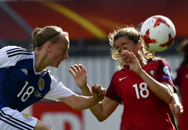 Rachel McLauchlan and Portugal's forward Carolina Coruche