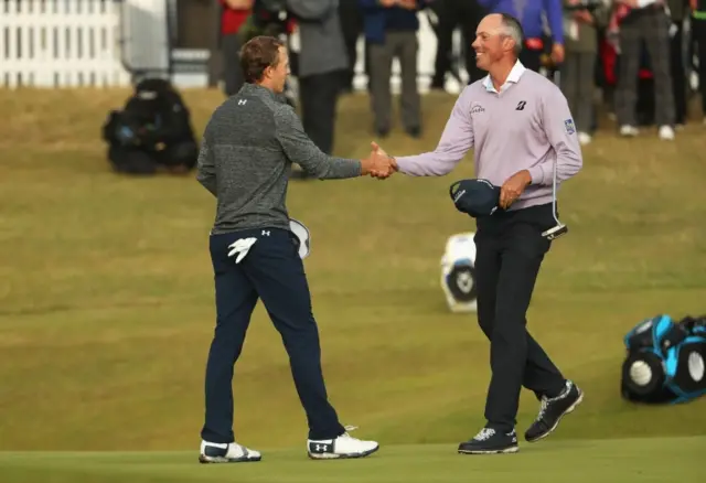 Jordan Spieth and Matt Kuchar at the end of round three