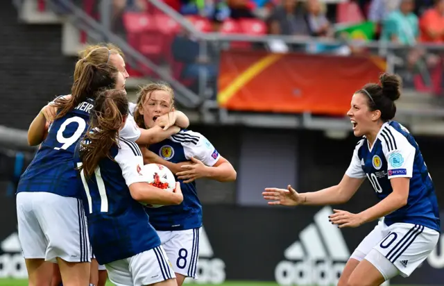 Erin Cuthbert of Scotland celebrates