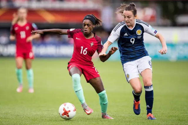 Diana Silva of Portugal and Caroline Weir in action