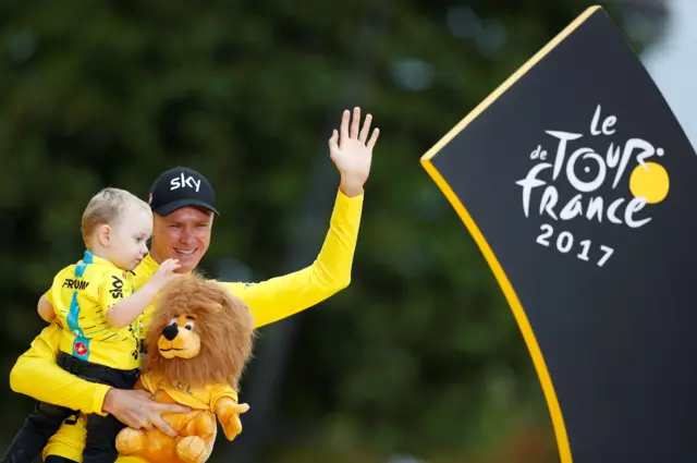 Froome and his son on the podium