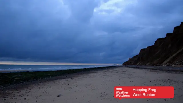 Dark clouds over beach