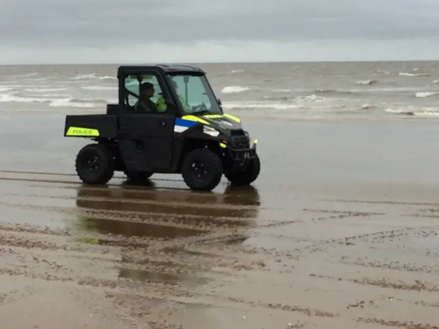 The ATV at the shoreline on Hunstanton beach