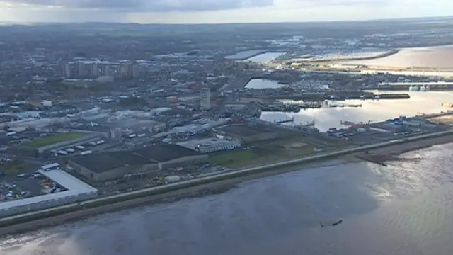 Aerial of grimsby dock