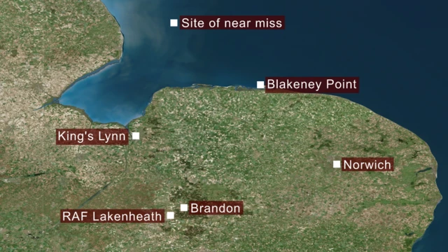 Map showing location of near miss