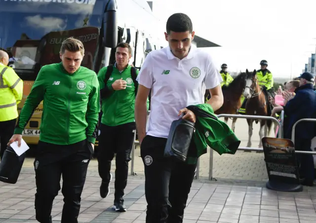 Celtic players arriving for tonight's Champions League qualifier