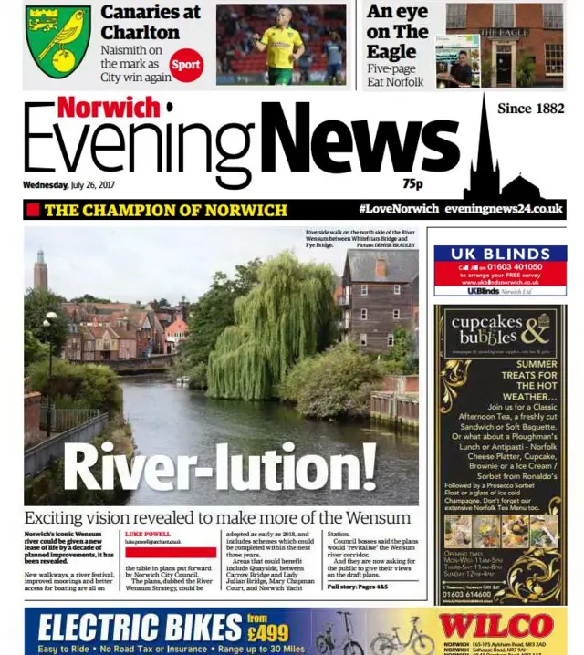 Norwich Evening News front page