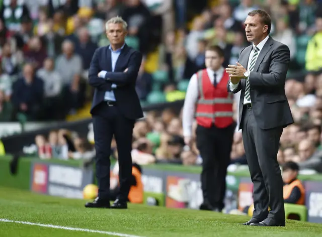 Celtic manager Brendan Rodgers encourages his troops against Rosenborg