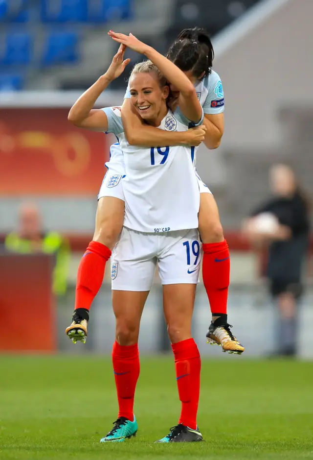 Toni Duggan scores for England