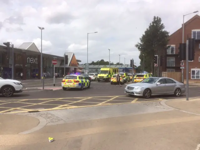 Scene at entrance to retail park