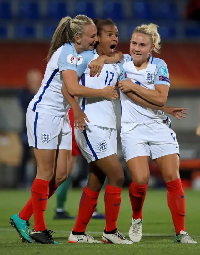 Nikita Parris scores England's second goal