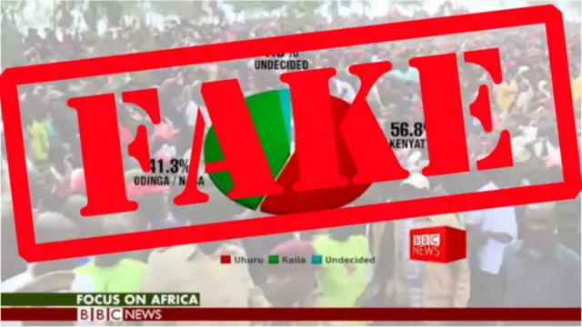 A screenshot from the fake video report, branded with a 'fake' stamp.