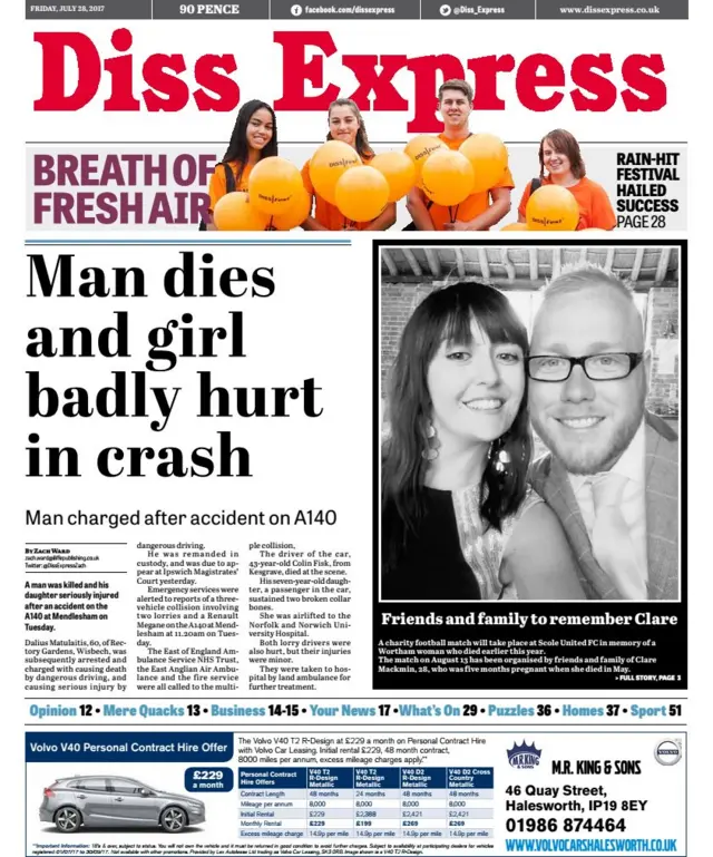 Front page of Diss Express