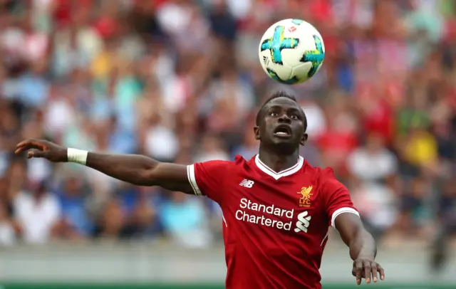 Sadio Mane watches the ball drop