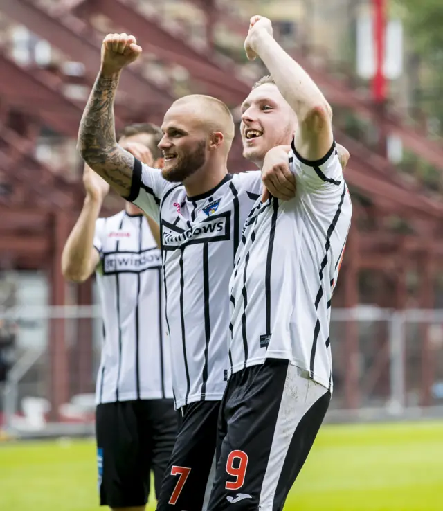 Dunfermline's Kallum Higginbotham and Declan McManus celebrate