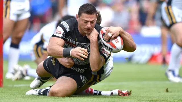 Hull FC's Mark Minichiello touches down for a try only for the video referee to disallow after a lengthy viewing