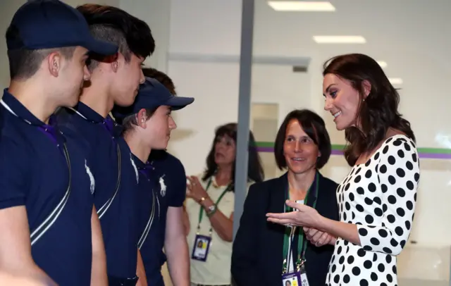 Duchess of Cambridge meets Wimbledon ball girls and boys