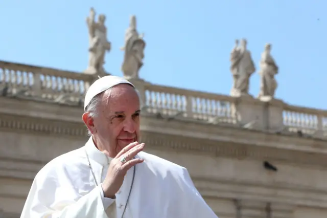 Pope Francis leaves St. Peter's Square at the end of the Easter Mass on April 16, 2017 in Vatican City, Vatican