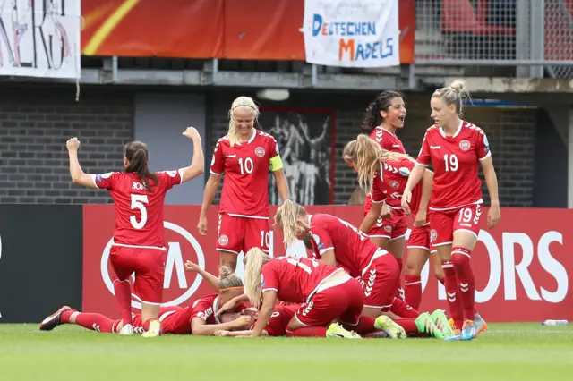 Theresa Nielsen of Denmark celebrates